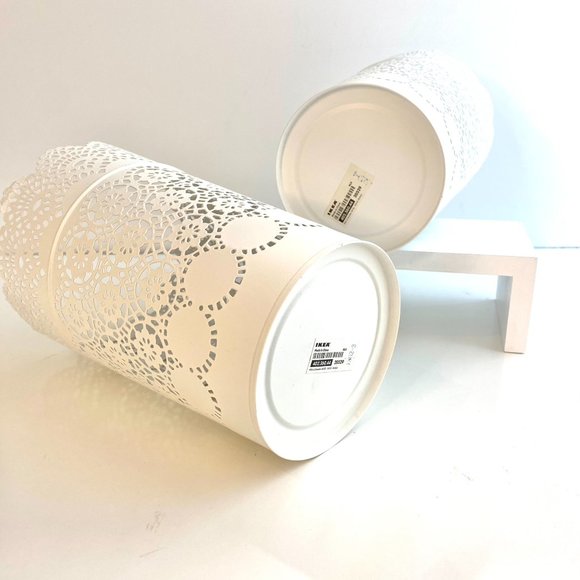 IKEA 2-Pack White Lace Metal Punched Tin Cut-Out Vase Planter Scallop Ed… - Picture 5 of 6